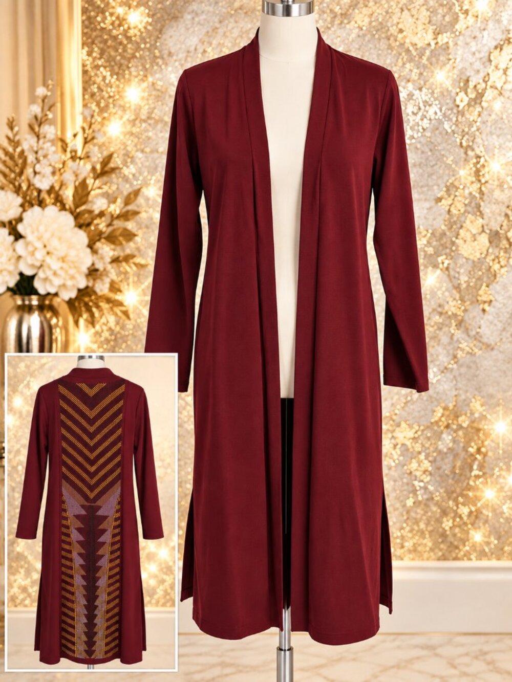 Antthony Original Burgundy Embellished Duster Cardigan Rhinestone XS